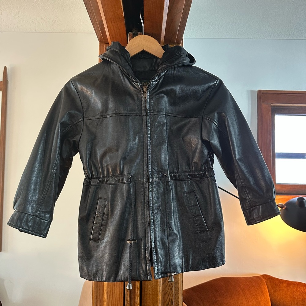 Danier Kids Leather Jacket w/Hood and Drawstring